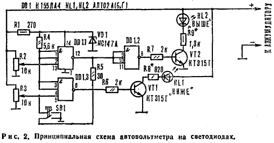 Схема прибора на К155ЛА4 и светодиодах